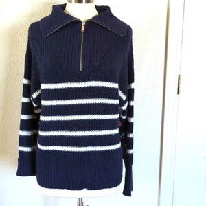 Cynthia Rowley sweater L NWT Navy white SOFT!!!